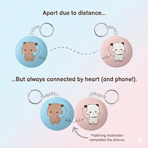 Image of Babu Dudu Long Distance Relationship Couple Keychains - Cute Panda & Bear Talking on Phone | inchMiss You inch Kawaii Matching Keyring Set for Boyfriend, Girlfriend, Best Friends (Set of 2)