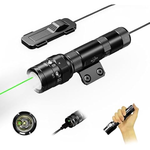 ELFGO Mlok Flashlight Green Laser Light Combo Rifle, Tactical Flashlight Rail Mount Weapon Light, 1250 Lumens Rechargeable Rifle Light with Remote Pressure Switch, Removable Strobe Compact Gun Light Cover