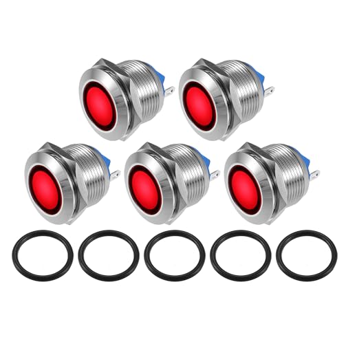 X Autohaux A23101100UX0503 5Pcs Led Indicator Light 19Mm 230V Ac Metal Shell Waterproof Pilot Dash Signal Lamp Signal Warning Light cover