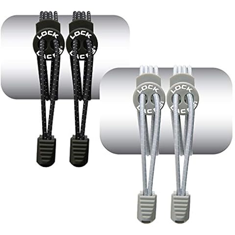 Lock Laces Elastic No Tie Shoe Laces (Pack of 2) One Size Fits All (Black-Grey) Cover