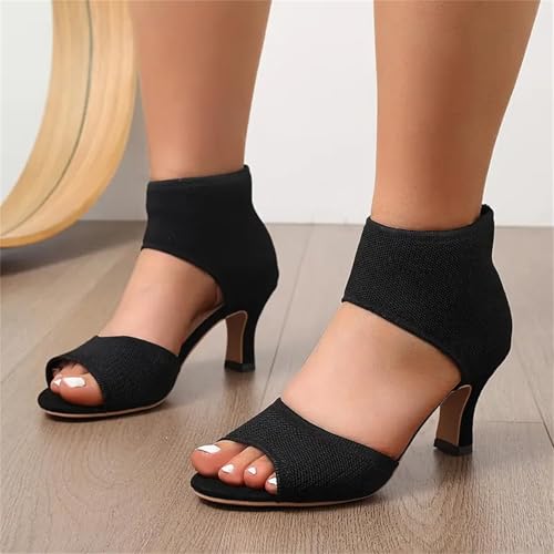 Women’s Dressy Stiletto Heel Sandals With Elastic Backstrap, Open-Toe Black High Heels For Summer Comfort, Casual & Evening Wear4