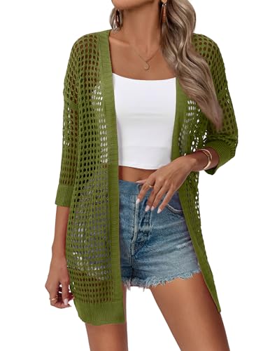 Image of Zeagoo Women's 2026 Summer Crochet Lightweight Cardigan Short Sleeve Boho Kimono Oversized Open Front Sweater Tops