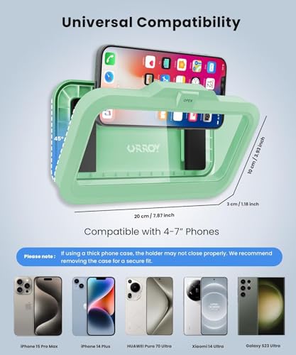 Image of URROY Shower Phone Holder Waterproof One-Touch Open Shower Phone Case Anti-Fog & Sensitive Touchscreen Bathroom Wall Phone Mount Stand Universal Fit for iPhone & Smartphones Gift for Men Women Green