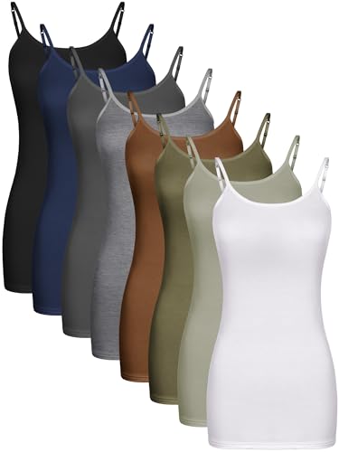 Geyoga 8 Pack Long Tank Tops for Women, Long Camisoles Workout Tops Adjustable Spaghetti Strap Women's Camis Undershirts