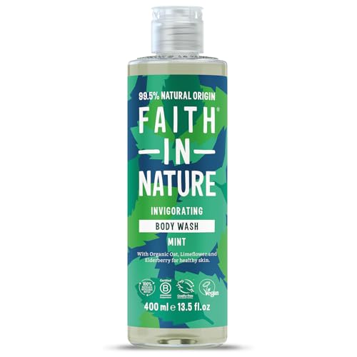 Faith In Nature Natural Mint Body Wash Invigorating Shower Gel Vegan & Cruelty Free No SLS or Parabens 400m