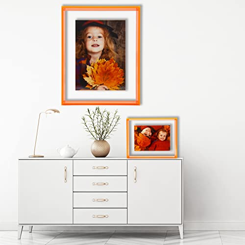 Happydino 8X10 Floating Frame Acrylic Neon Picture Frame Freestanding Translucent Colored Decorative Photo Frame For Wall Mounting Tabletop Desk Gallery Display, Neon Orange #TOP5