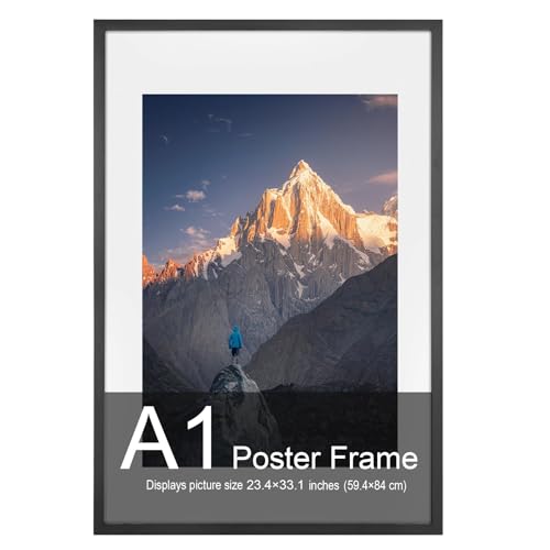 HOMESEVEN A1 Picture Frame 23.4 x 33.1 Frame Poster Frame-Horizontal and Vertical Wall Hanging for Home Exhibition Caffe(Black)