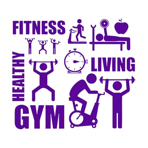 Wandtattoo „Fitnessstudio“, Vinyl, „Gesunder Lebensstil, Sportmotivation“, Wohnzimmer-Wandaufkleber, entfernbares Raumdekorations-Poster, extragroß – 68 x 75 cm