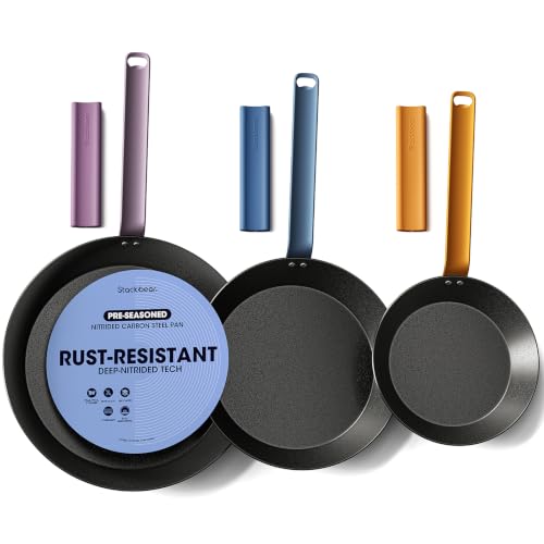 Image of 8 10 12 Inch Preseasoned Carbon Steel Pan Set, Snowflake Texture