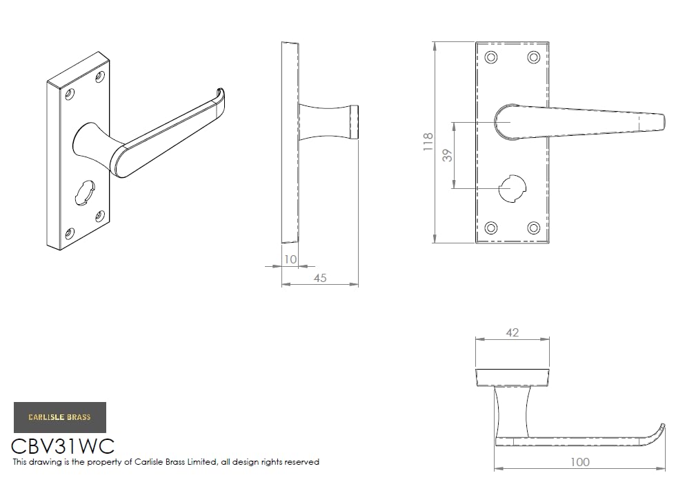 Carlisle Brass Victorian Flat Lever on Face-Fix Backplate - Privacy in Brass - Image 2