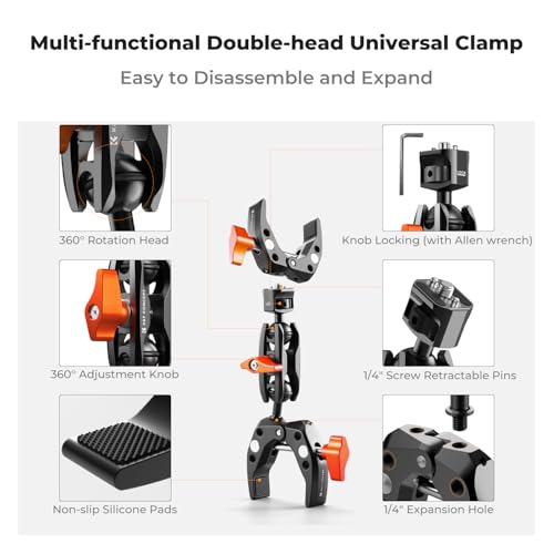 Image of K&F CONCEPT Double Super Clamp Camera Mount with 1 /4 inch Threads Metal Clamp