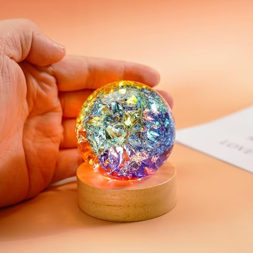 LOULIQIGIFT 60mm Crystal Ball Colorful Ice Cracked Glass Ball Night Light