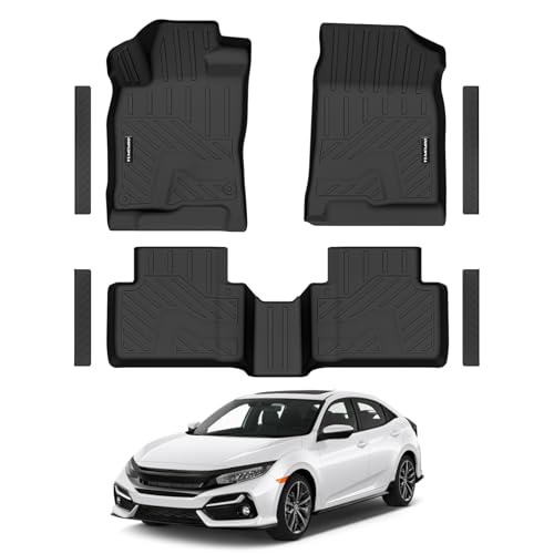 Floor Mats for 2016-2021 Honda Civic Sedan/Coupe/Type R/Insight 2017-2021 Hatchback All Weather TPE Floor Liners Custom Fit for Civic 2021 1st & 2nd Row & Door Sill Guards Anti-Slip Full Set Car Mats