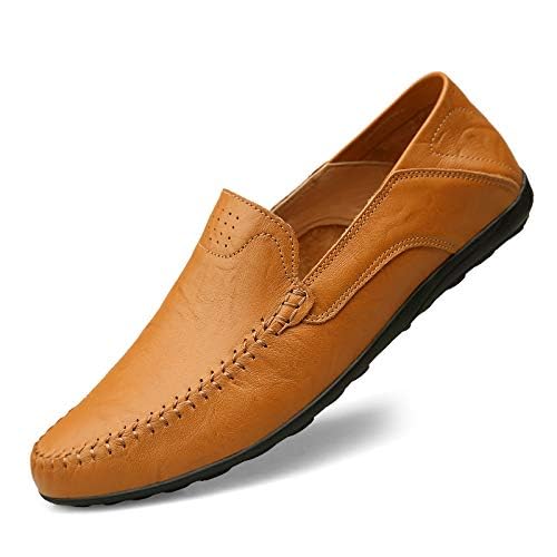 Image of Men's Loafers Genuine Leather Flat Breathable Casual Shoes Handmade Slip On Driving Shoes Fashion Business Shoes