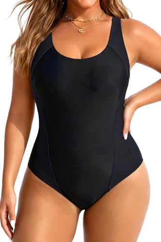 Image of Aqua Eve Plus Size Swimsuits Athletic One Piece Bathing Suit for Women Tummy Control Slimming Swimwear