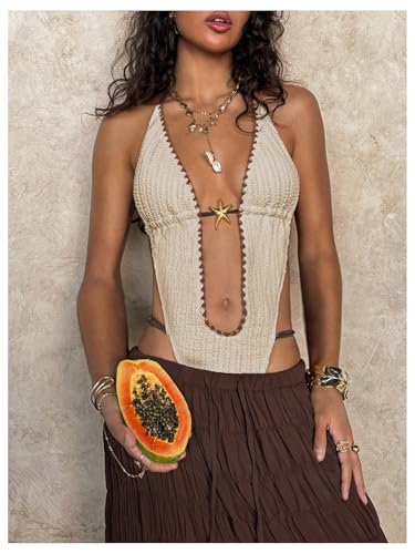 SOLY HUX Women's Deep V Neck One Piece Swimsuit Halter Backless Monokini Bathing Suit Swimwear2