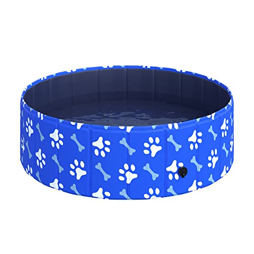 PawHut Piscina rígida para perros de talla pequeña, 35 kg, de plástico duro y antideslizante, para jardín o interiores, color azul, diámetro de 100 x 30 cm
