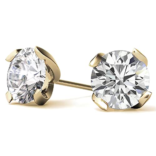Antique 10K/14K/18K Solid Yellow Gold Women Earring, 3 Tcw Round Cut Handmade Diamond Moissanite Engagement Earring, Swirl Setting, Solitaire Stud Earring, Anniversary/Wedding Gifts, Push/Screw Back #TOP2