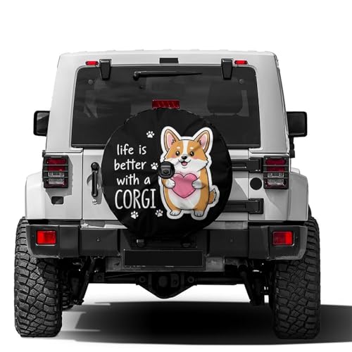Image of Delerain Cute Welsh Corgi Spare Tire Cover with Backup Camera Hole for RV Trailer SUV Truck and Many Vehicle, Wheel Covers Sun Protector Waterproof (15 Inch for Diameter 27 inch-29 inch)
