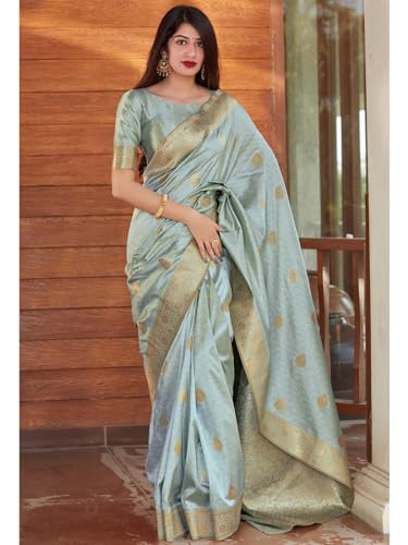 Image of Flosive Women's Kanjivaram Silk Saree With Beautiful Blouse With Zari Border