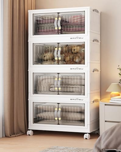 Image of BROVIEW 180Qt Stackable Storage Bins with Lid for Home Dorm, 4Pack White