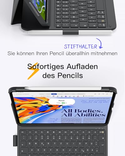 Inateck iPad 11(A16) Hülle mit Tastatur, iPad 10 Gen. Hülle mit Tastatur, für iPad Air 11" M4/ M3/M2 (2026/2025/2024),Air 5/4, Pro 11,QWERTZ,Ultraleichte Tastatur mit Stifthalter,AirTap BK2007 6
