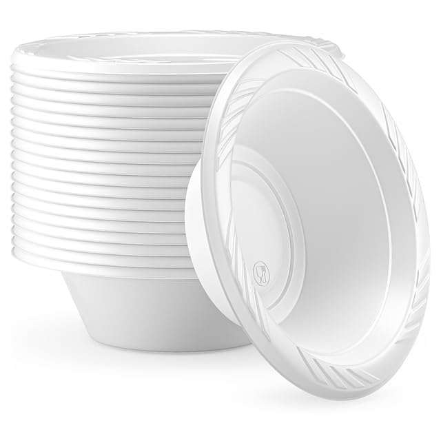 Shefa 400 White Bowls, Reusable & Washable, Heavy Duty Dinnerware, Microwave-Safe Crockery - Ideal for Birthday, Parties, Camping, Catering (12 oz, White)