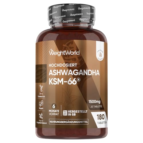 Ashwagandha KSM-66-1500 mg Ashwagandha Extrakt täglich - 5% Withanolide - 6 Monate Vorrat mit 180 vegane Tabletten - 1 Tablette täglich - Indischer Ginseng - Withania Somnifera von WeightWorld