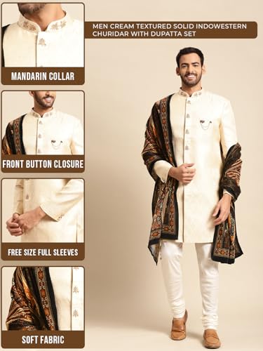 Image of Kisah Men's Silk Blend Textured Sherwani Set Regular Fit | Wedding, Festive & Occasion Wear
