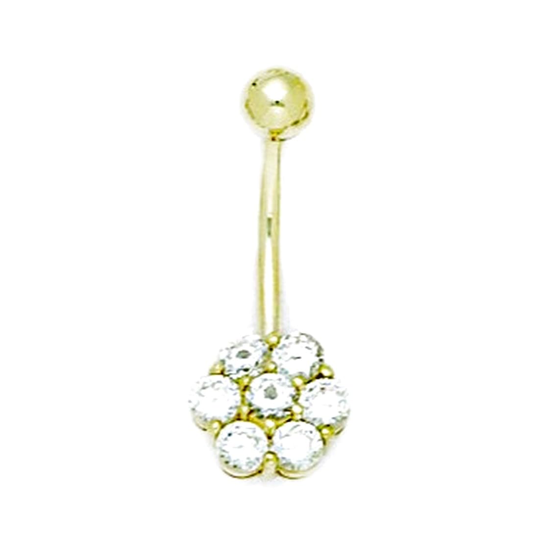 14 Karat Gelbgold, Cubic Zirkonia, künstlicher Diamant, 14 Gauge, baumelnder Körperschmuck, Bauchnabelring, Maße: 24 x 10 mm, Schmuck Geschenke für Frauen