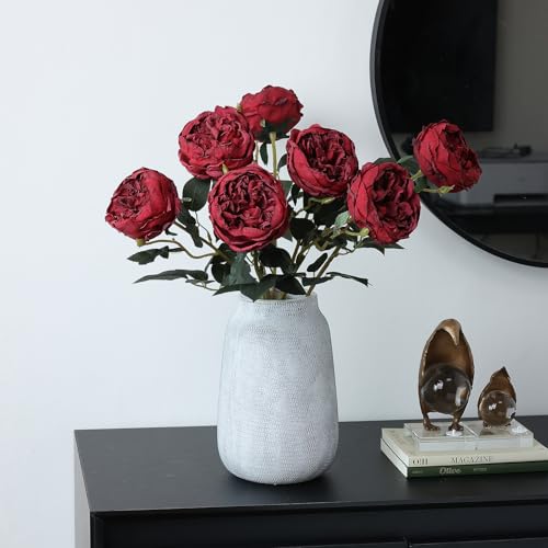 Image of mizii 6Pcs Burnt Burgundy Artificial Roses Flowers Fake Silk Roses Flower with Long Stem for Wedding Decorations Table Centerpieces Flower Arrangement Home Decor (Burnt Burgundy)