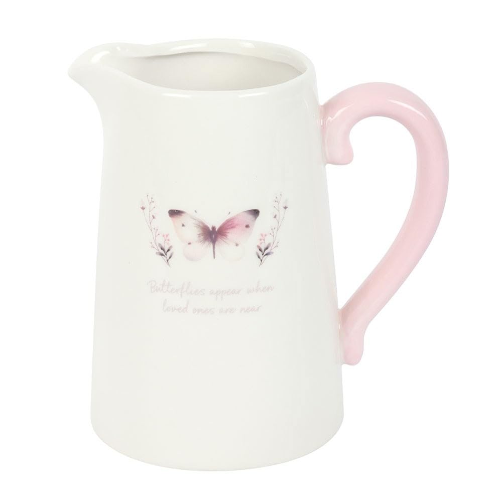 Something Different  Butterfly Print Ceramic Flower Jug White