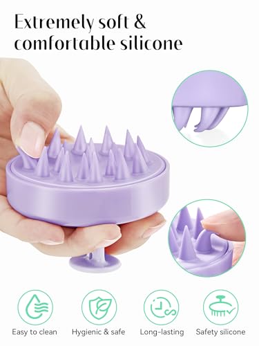 Image of HEETA Shampoo Scalp Brush Massager Hair Growth, Scalp Scrubber with Soft Silicone Bristles for Dandruff Removal, Hair Brush Exfoliator, Light Purple