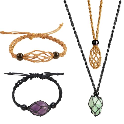 VNVETYTO 4 PCS Crystal Cage Necklace and Bracelet Cord Holder Empty Stone Holder Replacement Hand-Woven Cord with Adjustable LengthStyle 9