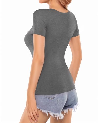 Image of MANGOPOP Womens Square Neck T Shirts Long Sleeve Short Sleeve Tops Fitted Tees