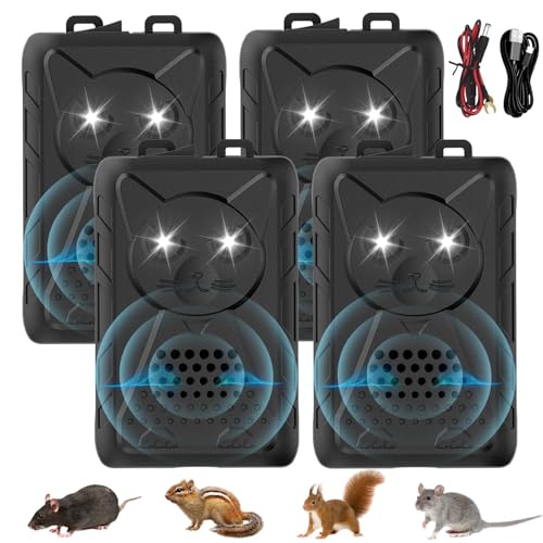 4Pack Rodent Repellent for Car Engines, Under Hood Mouse Rat Repellent Ultrasonic with LED Strobe...