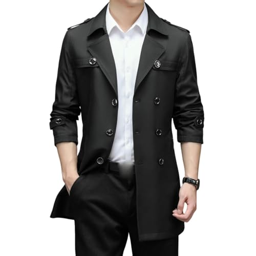 Trench noir mi-long pour homme veste d'affaires casual de mi-saison
