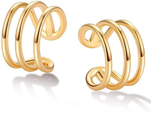 Mevecco Gold Ear Cuffs 18K Gold Filled Ear Cuff Non Pierced Ears Cartilage Earrings Small Hoop Huggies Sleeper Simple Minimalist Delicate CZ Ear Cuffs Clip On Cartilage Fake Earrings for Women