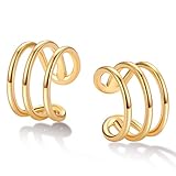 MEVECCO Gold Ear Cuffs 18K Gold Filled Ear Cuff Non Pierced Ears Cartilage Earrings Small Hoop Sleeper Simple Minimalist Delicate CZ Ear Cuffs Clip On Cartilage Fake Earrings for Women