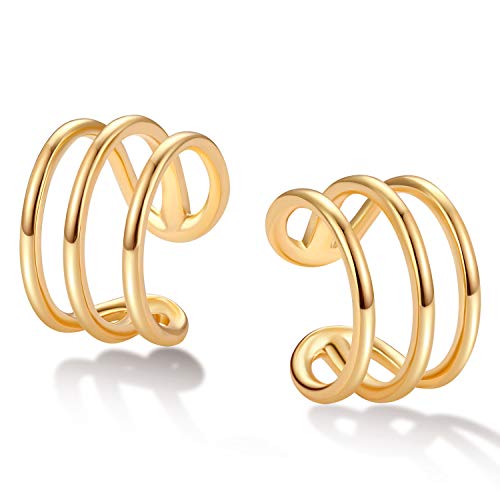 Mevecco Gold Ear Cuffs 18K Gold Filled Ear Cuff Non Pierced Ears Cartilage Earrings Small Hoop Huggies Sleeper Simple Minimalist Delicate Cz Ear Cuffs Clip On Cartilage Fake Earrings For Women #TOP5