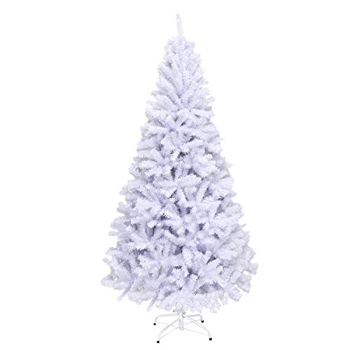 Goplus White Artificial Christmas Tree, 6ft Premium Unlit Hinged Spruce Full Tree,
