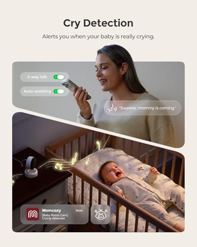Momcozy Smart Baby Monitor BM08, Contact-Free Baby Monitoring with 2K HD Night Vision, AI Safety Detection for Sound/Motion/Cry, Sleep Datas, Wi-Fi Connection, 2-Way Audio, Newborn Essentials - Image 5