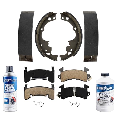 Image of Detroit Axle - Brake Pads Brake Shoes for Buick Regal Riviera Chevrolet Blazer Camaro S10 Blazer GMC S15 Jimmy Sonoma Pontiac Bonneville Grand Prix Front Brake Pads Rear Brake Shoes Replacement