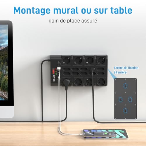 Prise électrique avec terre BEVA 3680W 16A au design noir robuste