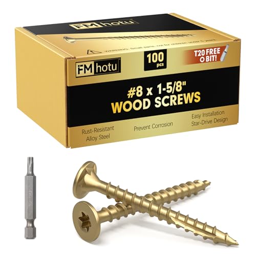 Image of #8 x 1-5 /8 inch Deck Screws, 100Pcs Star Drive Wood Screws, Rust Resistant Timber Screws for Timber /Log /Landscaping Wood, T20 Star Bit Included, Gold