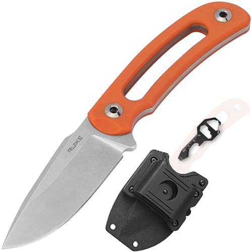 Image of Ruike Survival Hunting EDC Fixed Blade Knife With Sheath,Small Lightweight,14c28n Full-Tang, Bushcraft BowieTactical Camping Gear For Men,Defense Top Horizontal Stainless Steel,Carry Kydex Blet, F815