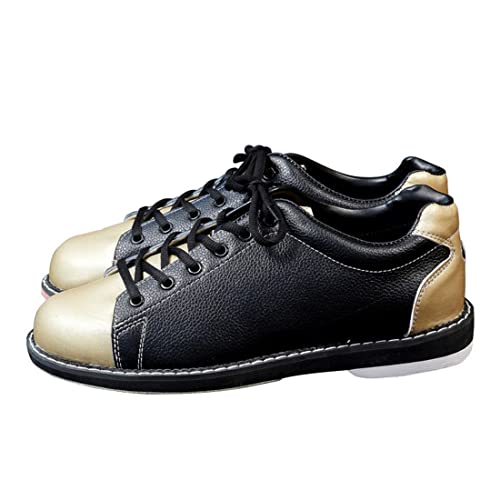 VEACAM Men's Bowling Shoes, Casual Bowls Trainers Fashion Leather Fitness Sneakers Lace Up Bowl Shoe,Black,6
