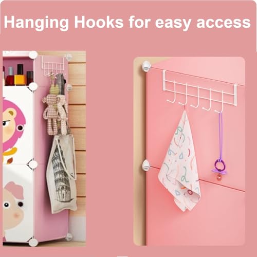 Image of KRISHYAM Kids Modular Storage Cabinet with Cartoon Animal Doors, 4 Cube Plastic Wardrobe Organizer, DIY Closet System with Hanging Rod, Toy & Clothes Storage (Pink, 4 Box)