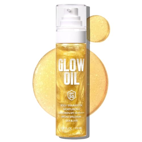 Body Glow Oil, SPF 50 Glitter Brillo Solar Aceite de Protección Solar Loción con pasta de lentejuelas, Crema Hidratante Ligera, No Esponjosa Con Coco, 100 ml