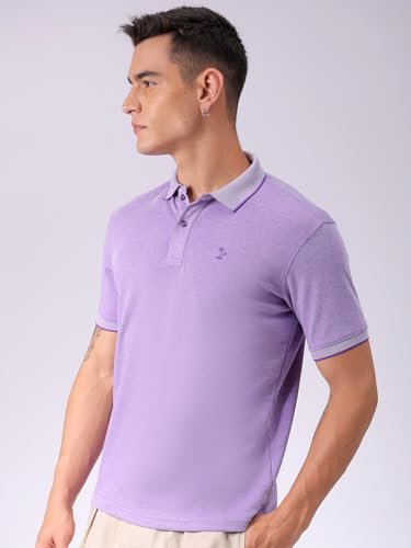 Image of The Indian Garage Co Men Regular Fit Textured Polo Neck Half Sleeves Tshirt
